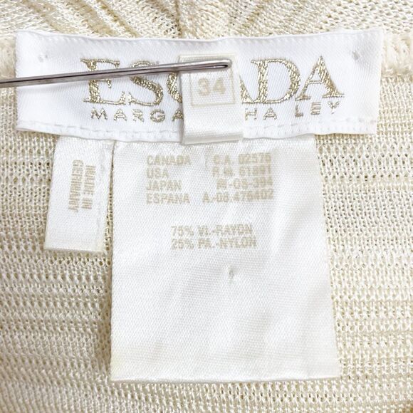 Vintage 80s Escada Cardigan Textured Shimmer Ecru Open Front Size 34 EU Small US - Picture 9 of 10